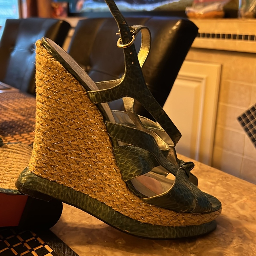 Beautiful Paris Hilton platform shoes color sage green alligator skin